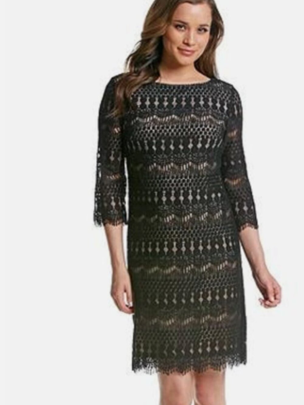 Jessica Howard Petites 64 Day Lace Black Lace Overlay Long Sleeve Midi Dress